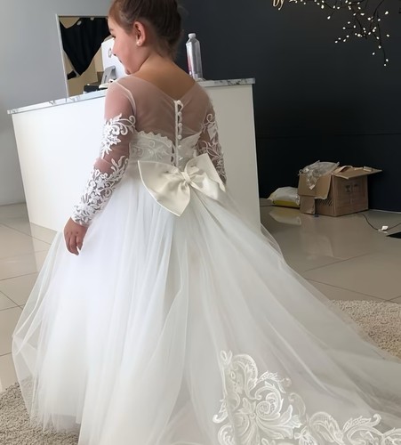 Girls beige white lace tulle - girls,