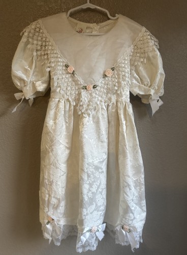 Vtg dress girls ivory flower - vtg,