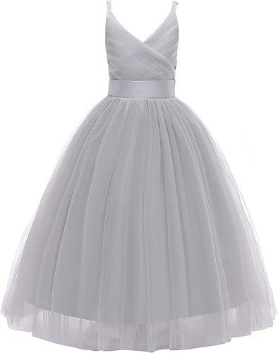 Gray neck flower girl - gray, v‑neck