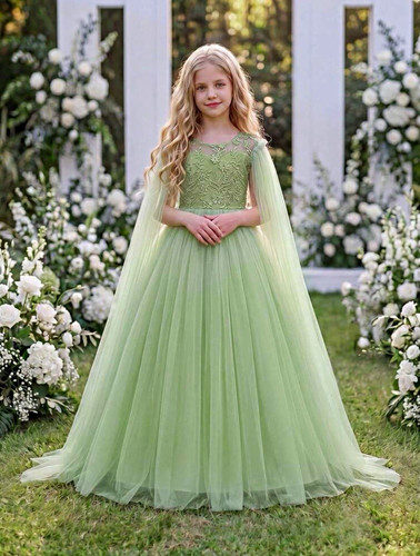 Girls green tulle long - girls,