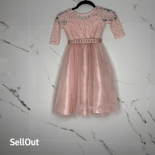 Girls pink lace dress - lace, 6/7