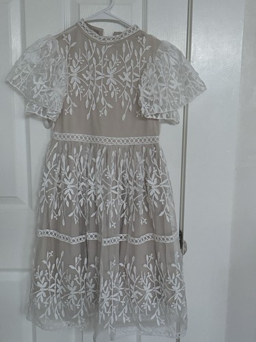 Girls beige white lace - beige,